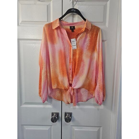 NWT JM Collection Petite Dye Dreams Tie-Front Blouse PXL Tangerine - Picture 1 of 15
